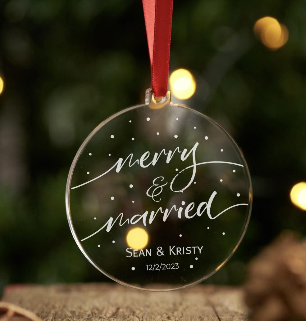Personalised Merry And Married Christmas Bauble