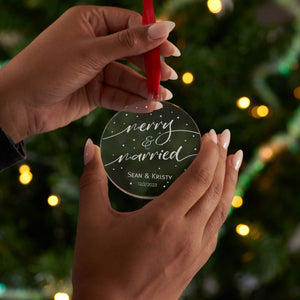 Personalised Merry And Married Christmas Bauble