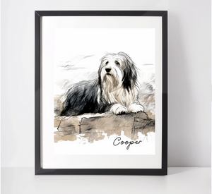 Personalised Bearded Collie Art Print