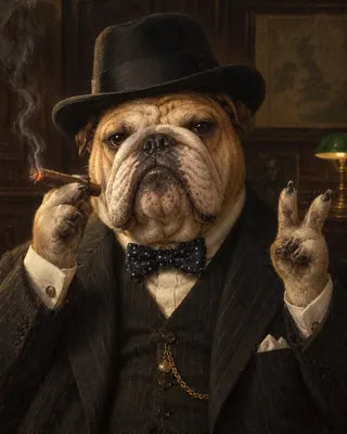 Example dog portrait as Sir Winston Churchill