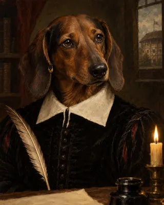 Example dog portrait as William Shakespeare