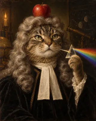 Example cat portrait as Sir Isaac Newton